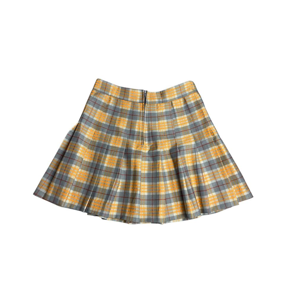 Love Tree Orange & Grey Plaid Pleated Skater Mini Skirt‎ Size Small Y2K Preppy - Picture 2 of 3